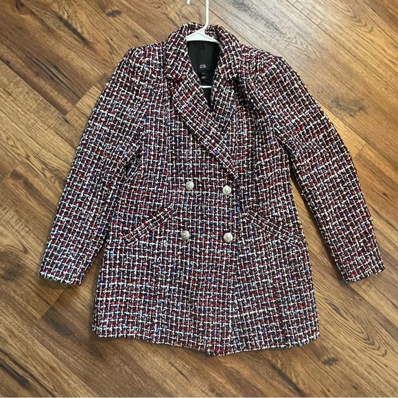 River Island Boucle Blazer in Red Check Size 10 UK - Picture 2 of 9